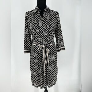 Max Studio black and white geometric print shirtdress.